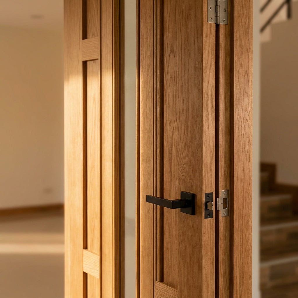 Internal Oak Door Made-to-Measure Fully Finished 4 Panel with Clear Glass - detail view