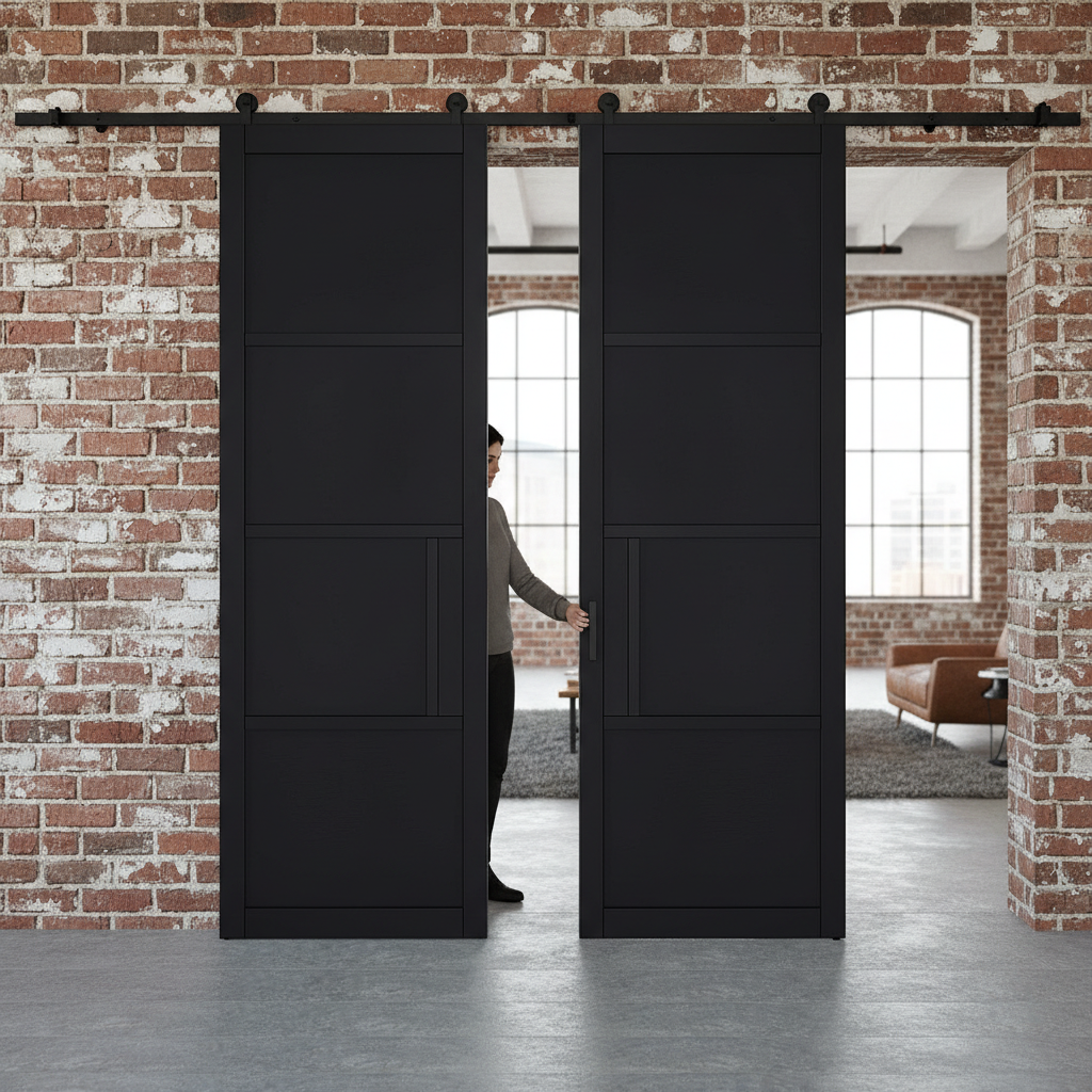 Premium Double Sliding Track System for Interior Doors - Soft Close Option, Black Finish, 2000mm & 3000mm Lengths
