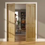 Premium Double Pocket Door Set with Unfinished Oak Veneer and Galvanized Steel Frame for Elegant Interior Design