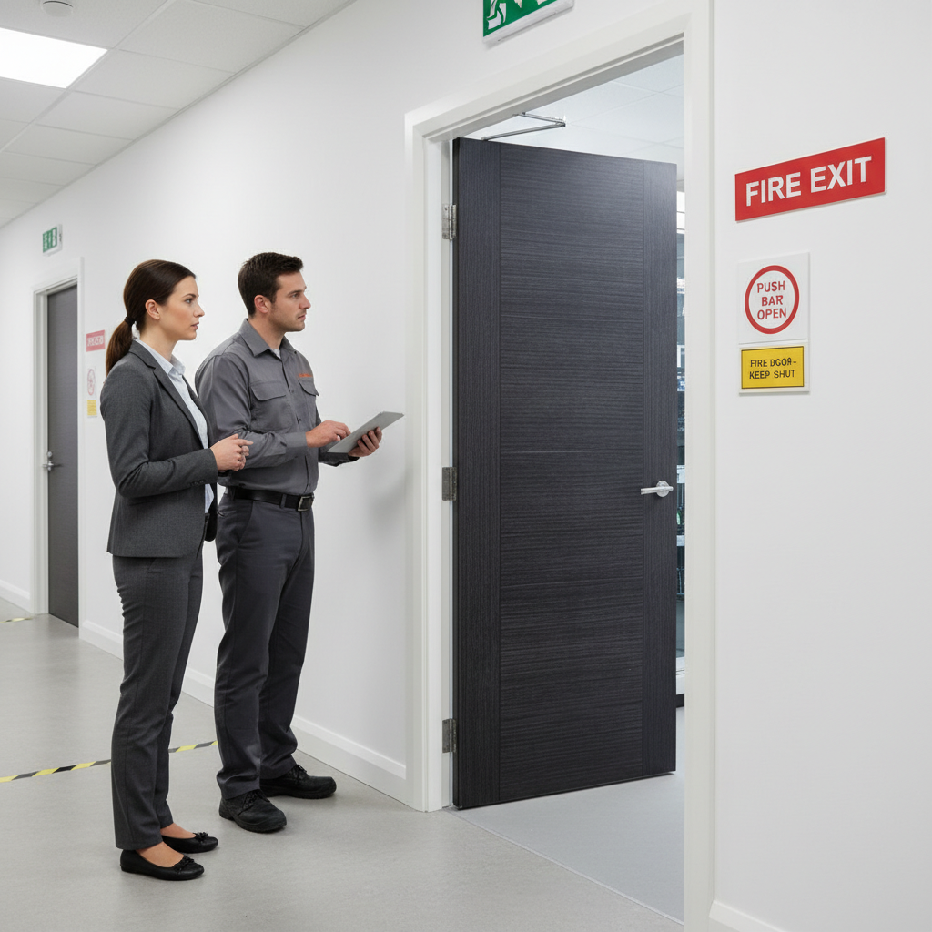 Premium Dark Grey Ash Fire Door with Solid Core and Modern Design - High-Quality Professional Grade for Industrial and Commercial Applications