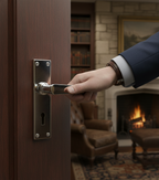 Premium Traditional Style Door Lever Handle on Rectangular Backplate with Keyhole - Available in Latch and Bathroom Turn Options