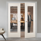 Premium Clear Glazed Double Pocket Door Set with Galvanised Steel Frame and Adjustable Jambs for Space Saving Design