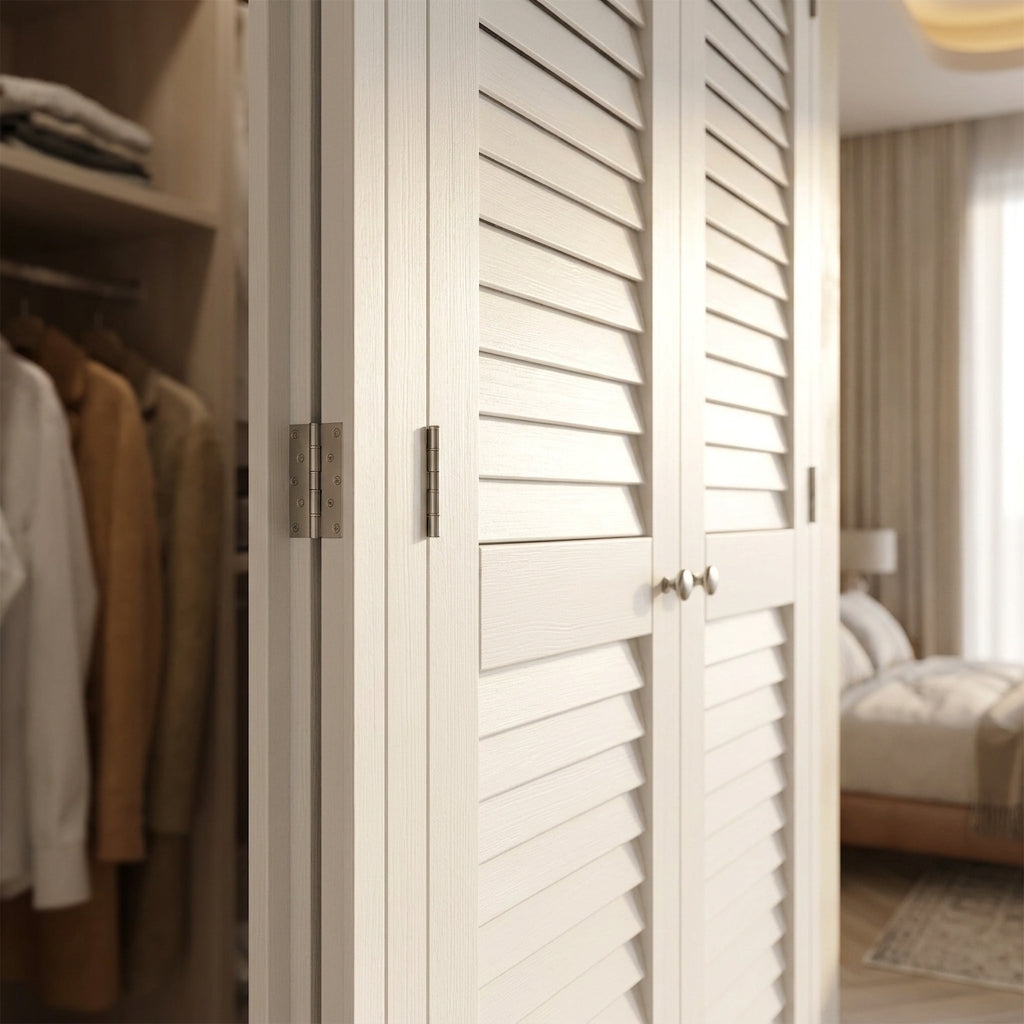 Internal Bi-fold Louvre Wardrobe Door Set, 28mm Thick, White Painted - detail view