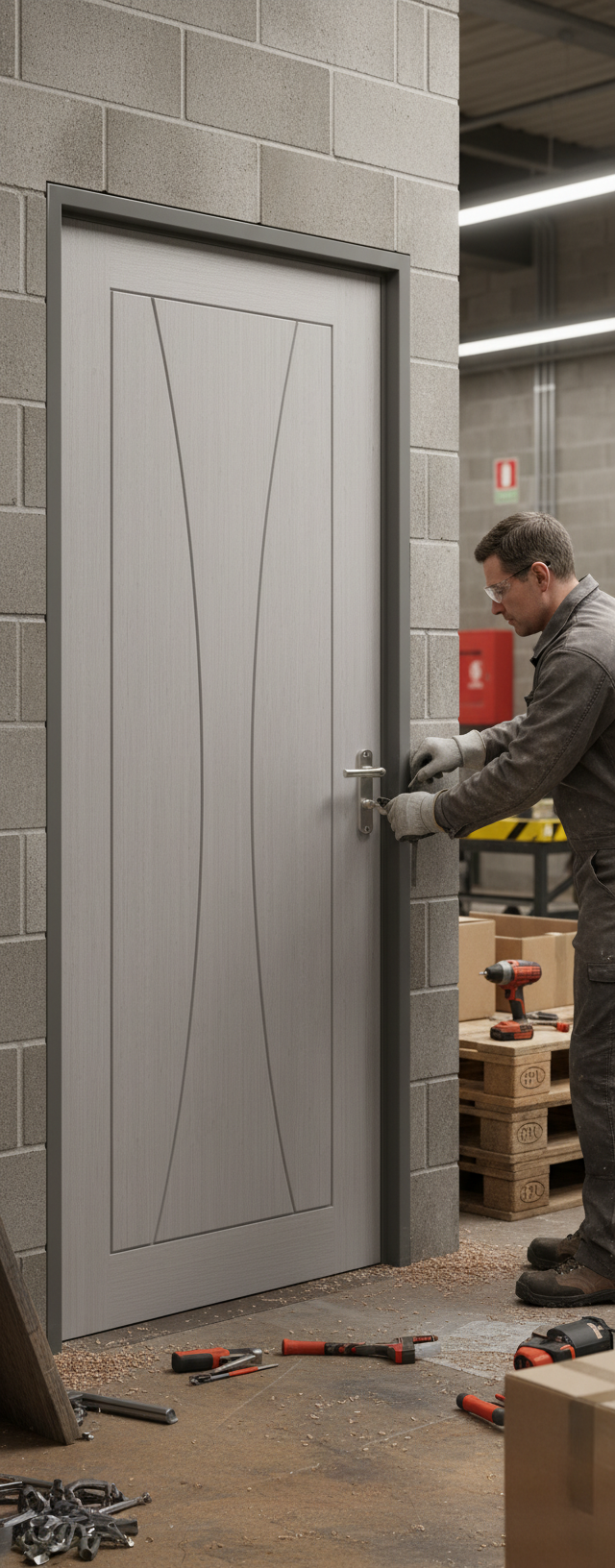 Premium Light Grey Fire Door with 30 Minutes Fire Rating and Elegant U-Grooves for Minimalistic Interiors