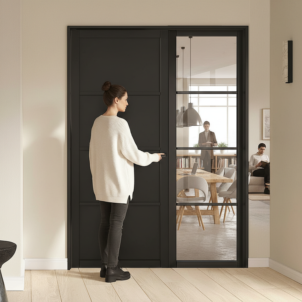 Premium Industrial Style Offset French Doors with Side Panel - Multiple Sizes Available