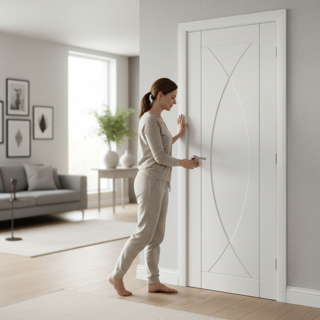 Premium Curved White Internal Door with Engineered Construction and Deep U-Grooves for Modern Design