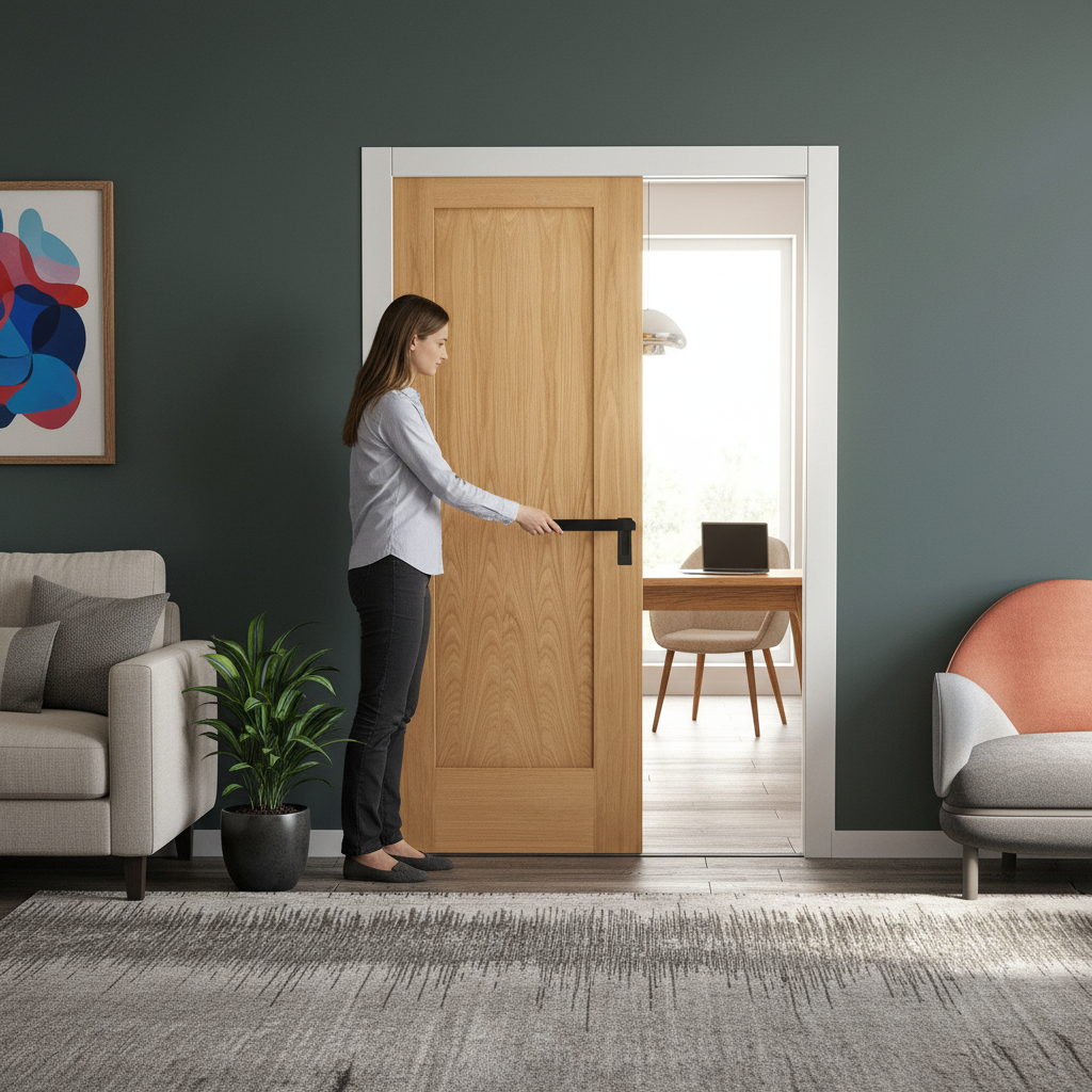 Unfinished Oak Pattern 10 Single Panel Framed Pocket Door Set - Modern Design for Space-Saving Solutions - Image 2