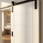 Internal White Primed Sliding Door Pedrena 7 Panel with Black Top Mount - detail view