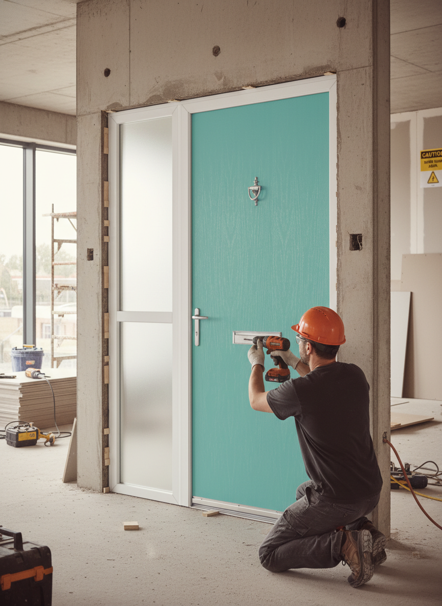 Premium Modern Flush External Fire Door Set with Sidelight - 30 Minute Fire Resistance and Secure Options