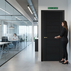 Premium Linear Black 7 Panel Laminate Fire Door with Sophisticated Design and Modern Grooves