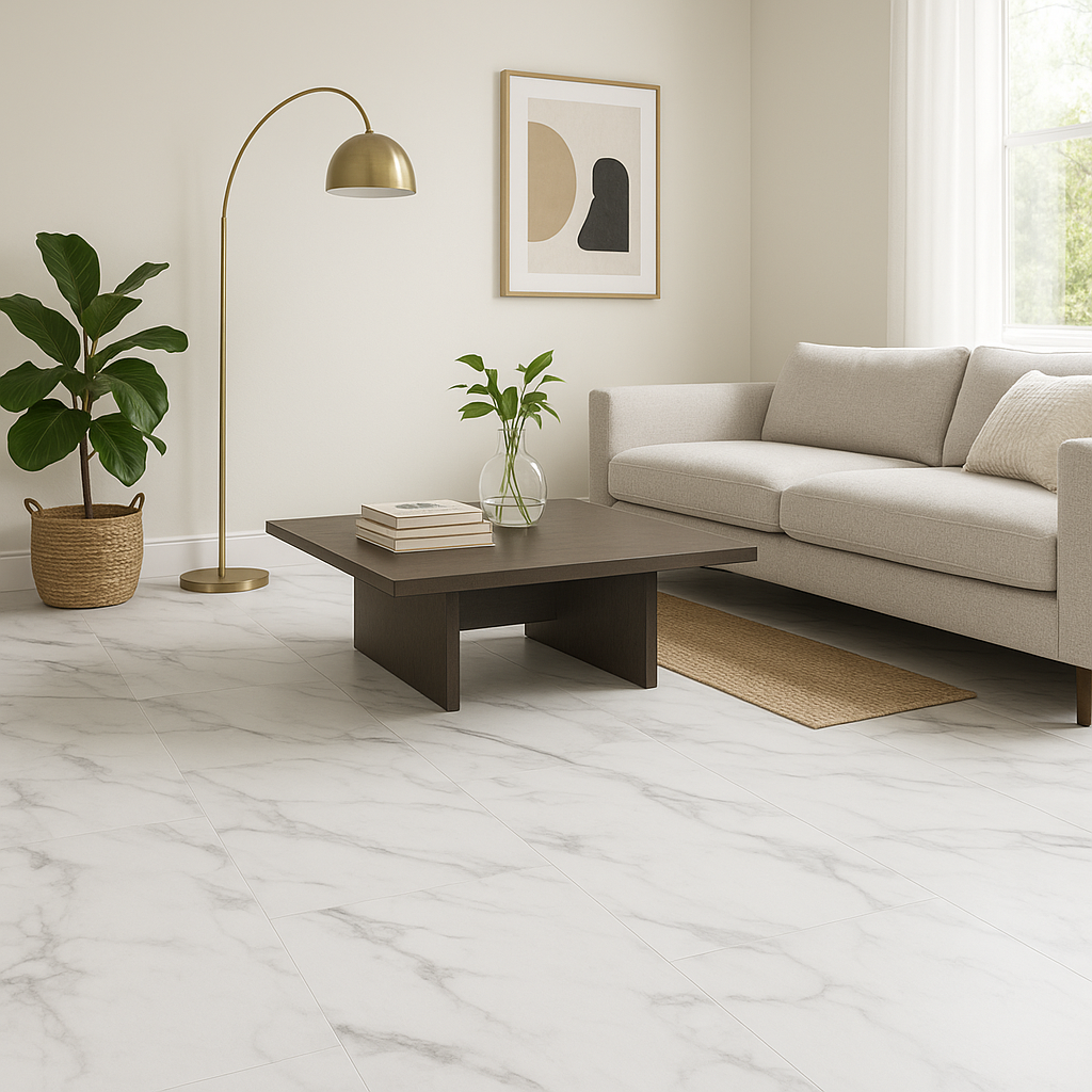 Embossed White Marble Rigid Core LVT Flooring, 5mm Purecoat Finish