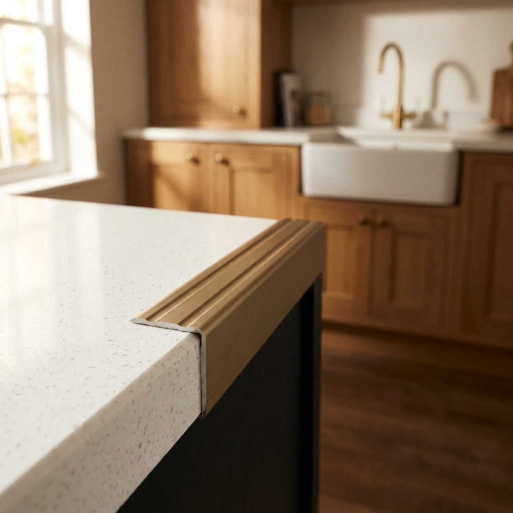 900mm Brushed Steel Self-Adhesive Door Profile Stair Nosing 24.5mm x 20mm - detail view