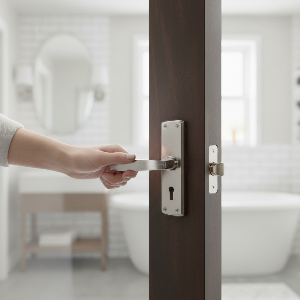 Lever and Lock on Backplate Bathroom Door Handle Set - Dual-Tone Polished and Satin Chrome Finish for Stylish Upgrade -...