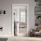 Premium White Primed Internal Pocket Door Set with 3 Light Clear Glass Panels for Modern Interiors