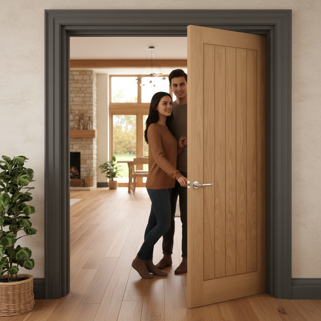 Premium Internal Oak Fully Finished Pair Door Set with Minimalist Design and 35mm Thickness for Enhanced Durability