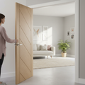 Premium Oak Internal Door with Diagonal Facing Panels and Deep U-Grooves for Modern Living Spaces