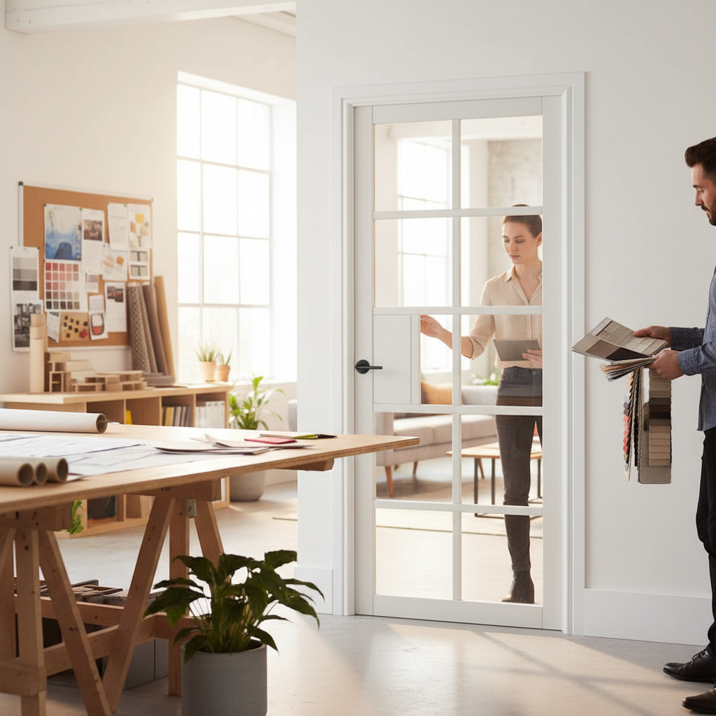 Premium Contemporary Clear Glazed Internal Door with Industrial Style and Solid Framing for Modern Interiors