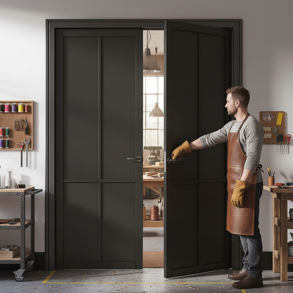 Premium Custom Made Industrial Style Door Pair with Four-Panel Design and High-End Finish