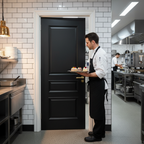 Premium Fully Finished Black Fire Door with Bevelled Panels and 10 Year Guarantee