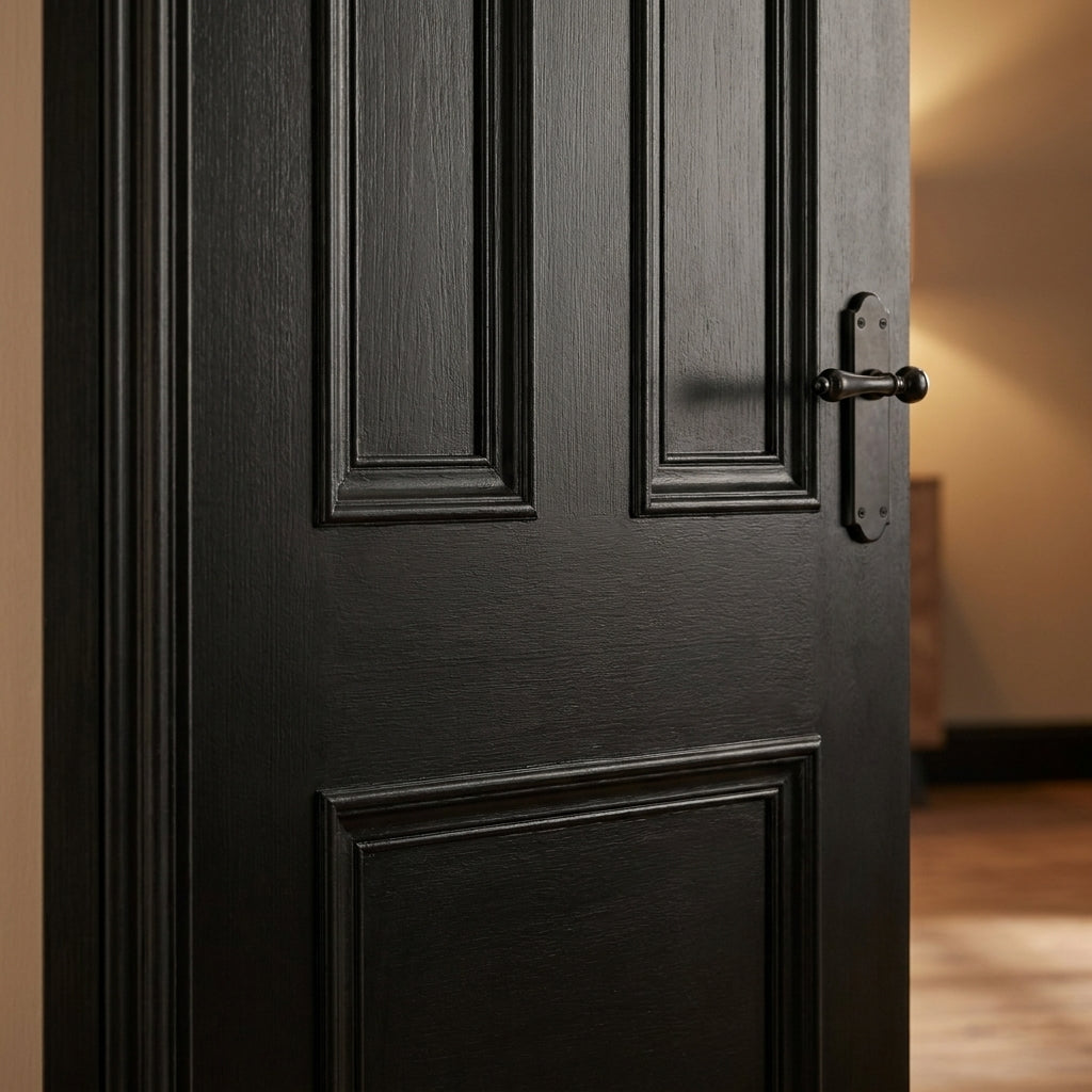 Internal Fire Door, Jet Black, Fully Finished, 3 Panel Design - detail view