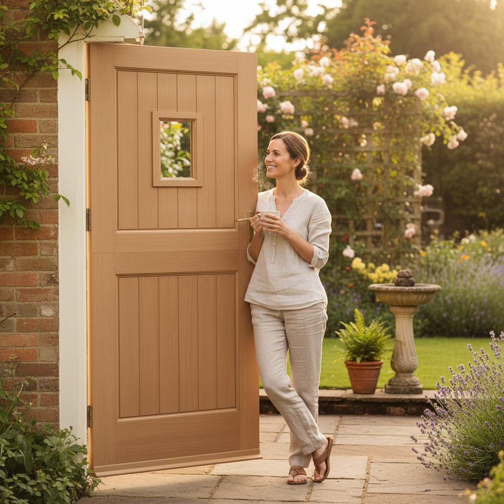 Premium Hardwood External Unfinished Stable Door with Clear Glass Pane and Solid Core Construction