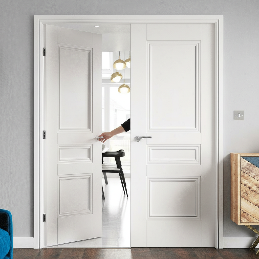 Premium Internal Door Pair with Decorative Mouldings - Elegant White Primed Finish and Solid Core Construction