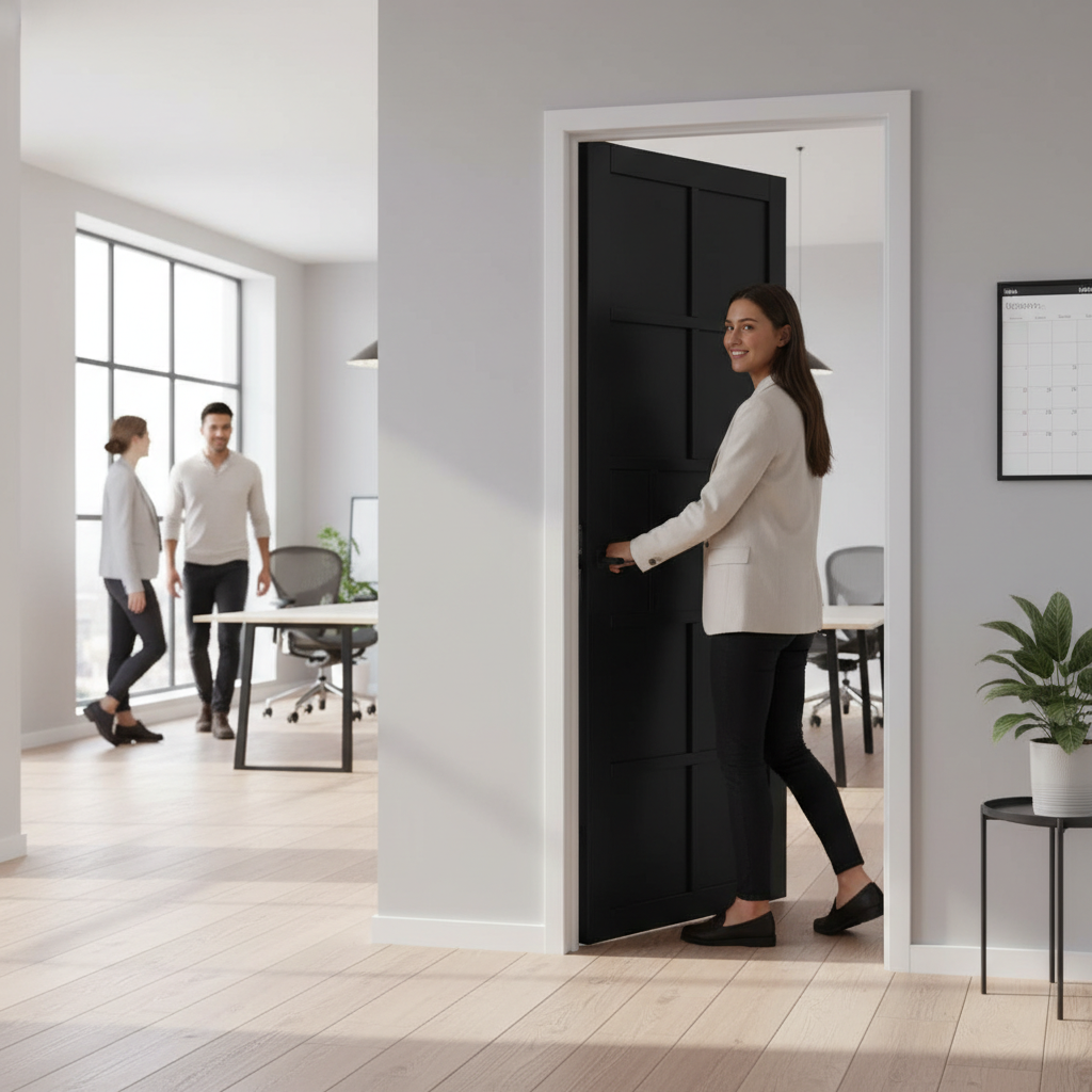 Premium Contemporary Industrial Style Internal Door with Solid MDF Construction and Black Painted Finish