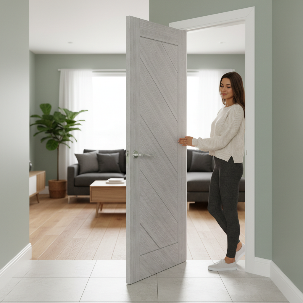 Premium Light Grey Ash Flush Interior Door with Solid Core and Prefinished Design - Custom Sizes Available