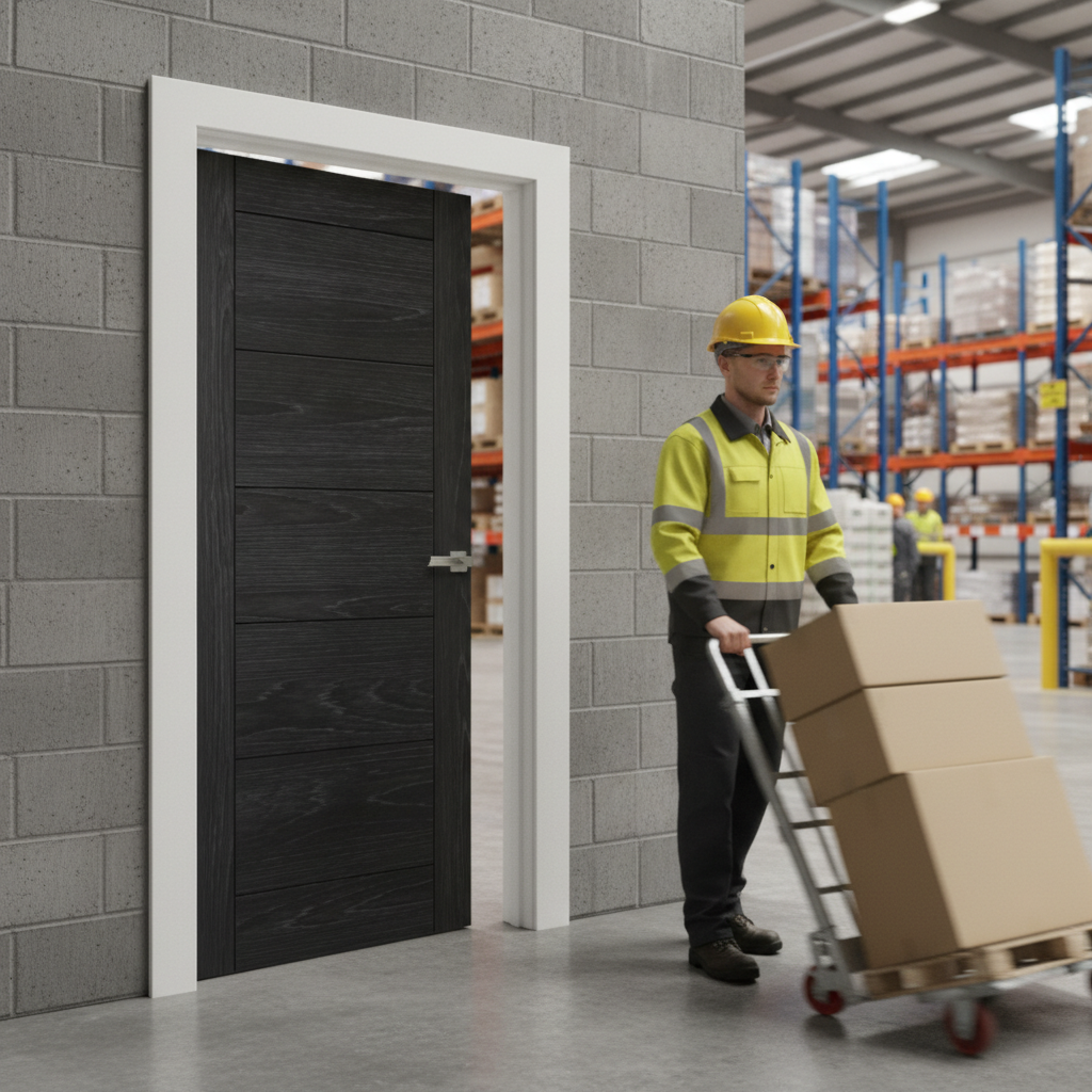 Premium Brushed Black Oak Fire Door with Solid Core, Certified for Strength and Stability