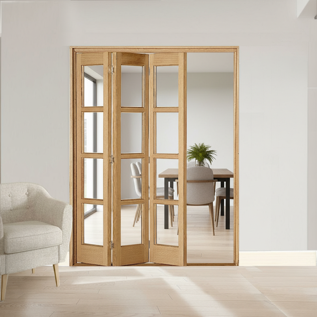 Premium 3 Leaf Bi-Folding Door Set with Clear Glazing and Polished Chrome Hardware for Space Optimization