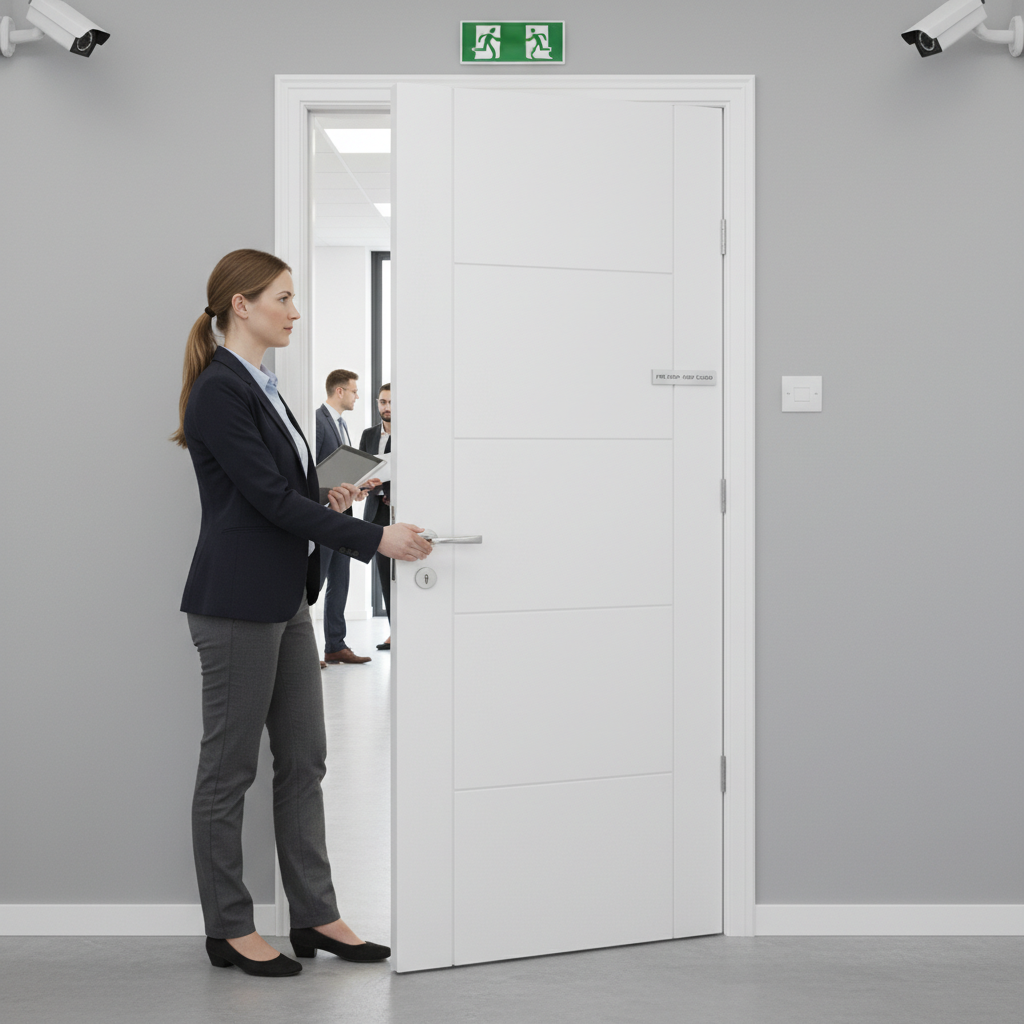 Premium Light Grey Laminate Fire Door with Modern 5 Panel Design for Elegant Interiors