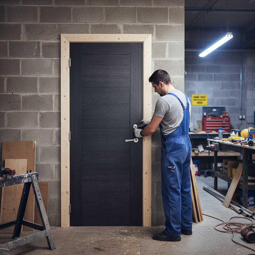 Premium Dark Grey Ash Internal Door with V Grooves and FSC Certification - High-Quality Professional Grade for Industrial and Commercial Applications