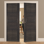 Premium Dark Grey Ash Double Pocket Door Set with Galvanised Steel Frame and Adjustable Door Jambs for Modern Interiors