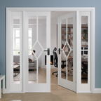 Premium Internal White Primed Room Divider Set with Clear Bevelled Glazing and Diamond Decorative Beading for Elegant Space Separation