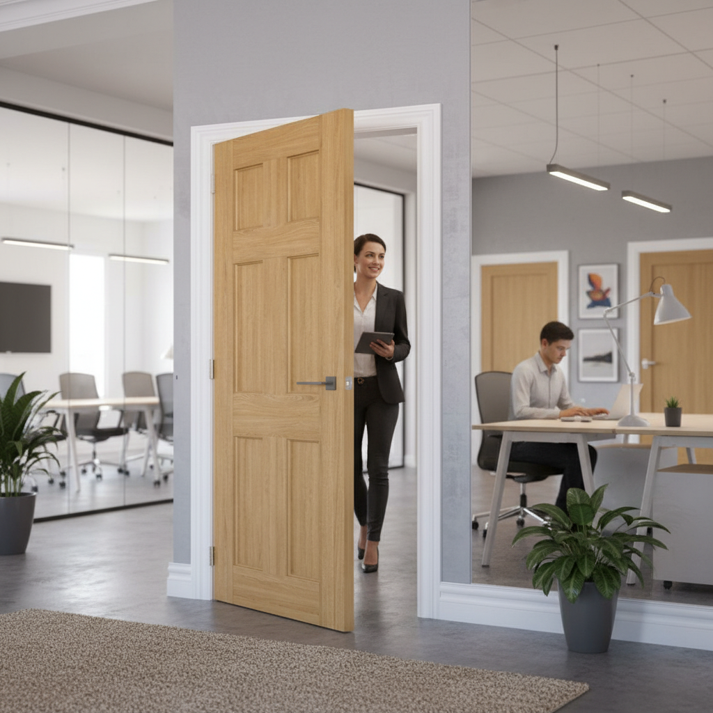Premium Fully Finished Oak Internal Door - Traditional 6 Panel Design with Fire Door Options and High-Density Core