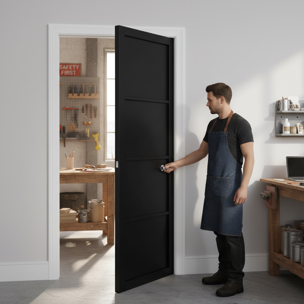 Premium Black 4 Panel Industrial Style Door with Solid Engineered Core and 10-Year Warranty