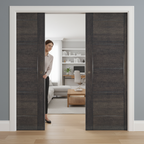 Premium Dark Grey Ash Double Pocket Door Set with Galvanised Steel Frame and Adjustable Door Jambs for Modern Interiors