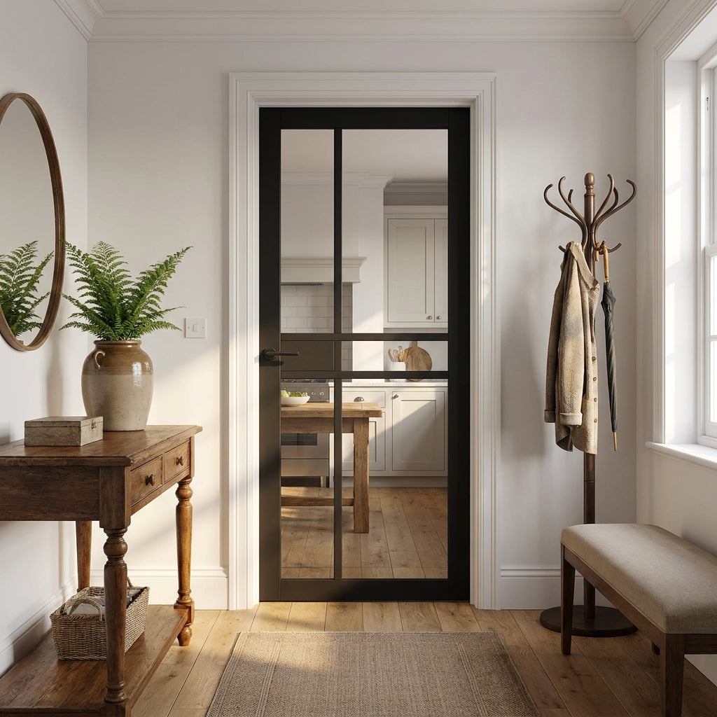 Internal Black Door Fully Finished 1 Panel Studio 5 Light Clear Glass