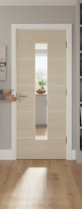 Premium Fully Finished Ivory Laminated Clear Glazed Internal Door for Modern Interiors