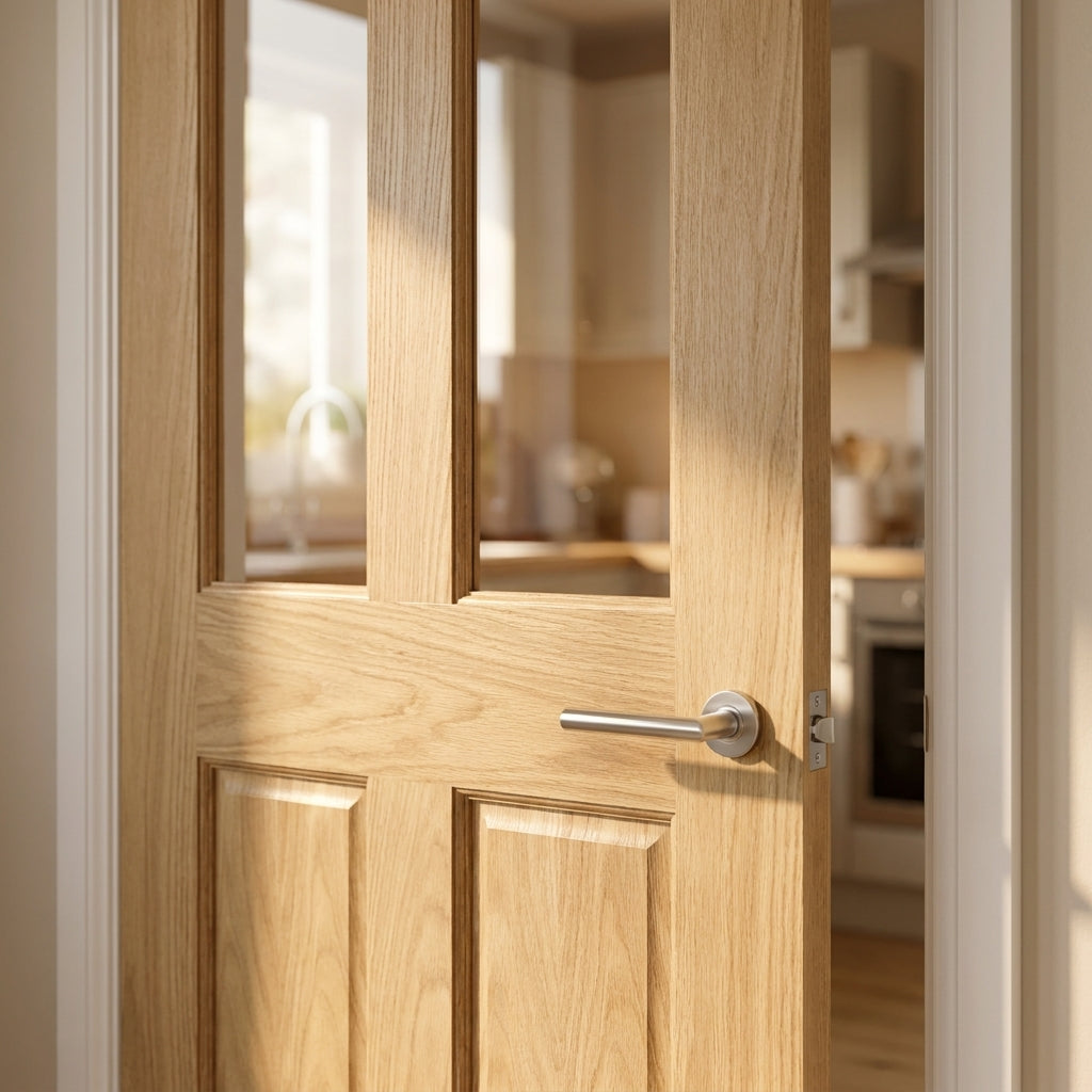 Victorian Shaker Internal Oak Door Made-to-Measure Unfinished 2 Panel 2 Light Clear Glass - detail view