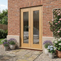 External Fully Finished Oak French Patio Door Set with Clear Toughened Glazing