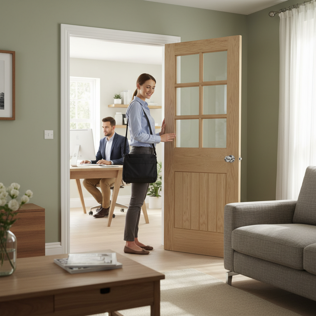 Premium Oak Suffolk Fully Finished Internal Door with Clear Glazing Panels and Engineered Construction for Strength and Stability