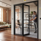 Premium Industrial Style Clear Glazed Room Divider with Bi-Folding Doors and Custom Configurations