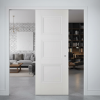 Premium Telescopic Pocket Door System with Three Panels, White Primed Finish, Engineered for Strength and Stability
