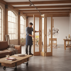 Professional 3 Leaf Bi-Folding Door Set with Polished Chrome Hardware and Slim Line Design for Space Saving