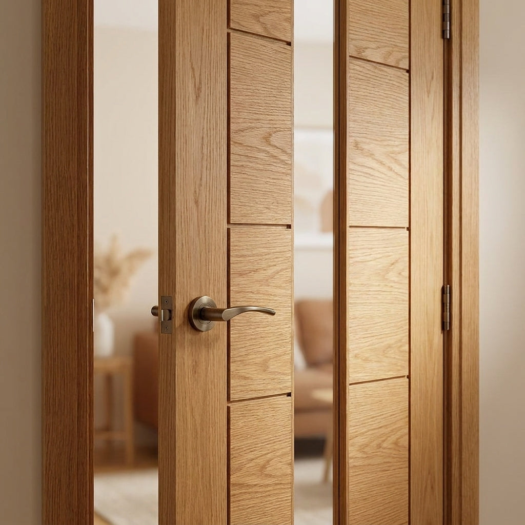 Made-to-Measure Oak Internal Door, Unfinished with 1 Light Clear Glass - detail view
