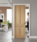 Premium Fire Rated Pocket Door System with Oak Shaker Door and Steel Frame for Seamless Interior Design