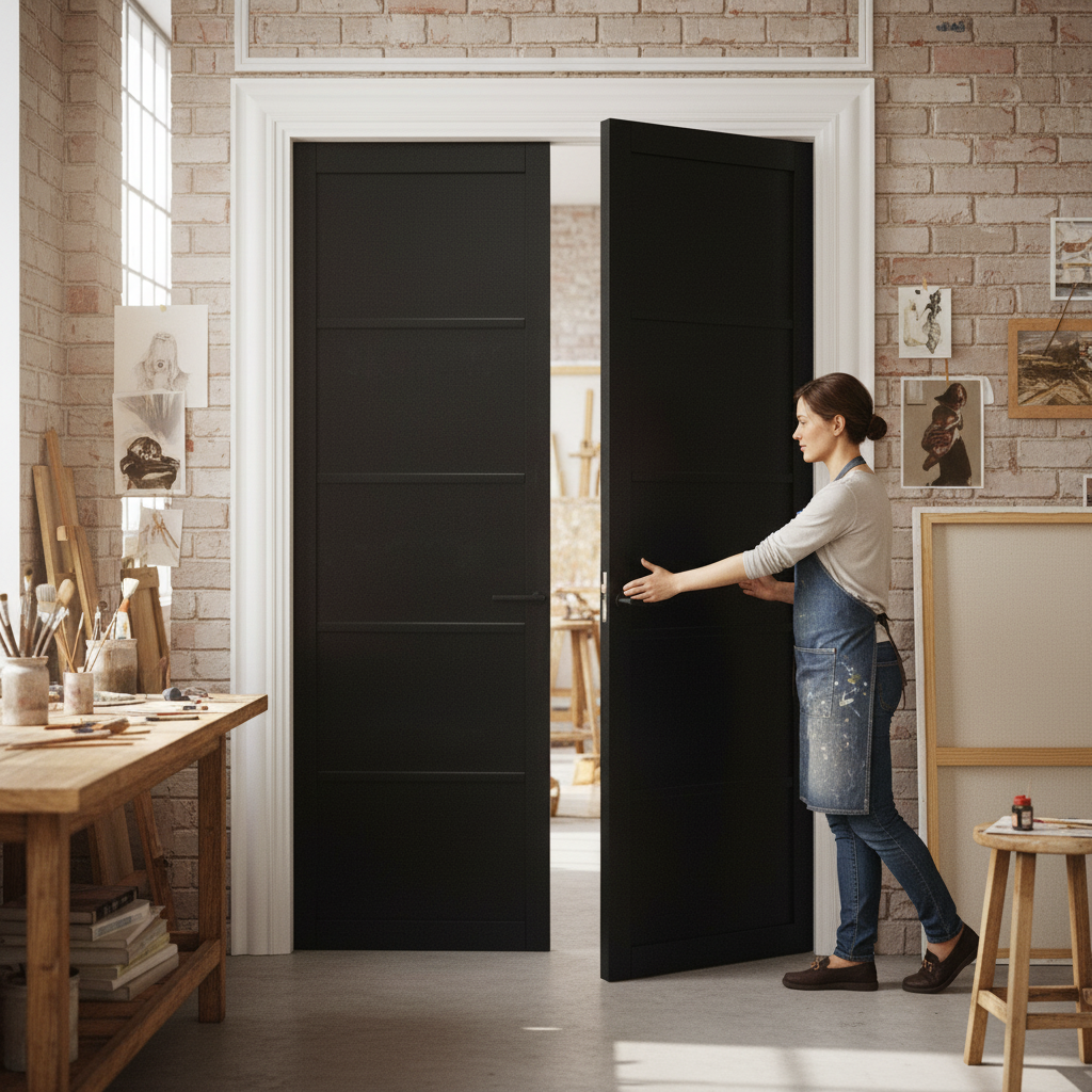 Premium Fully Finished Internal Industrial Studio 5 Panel Pair Door for Modern Interiors