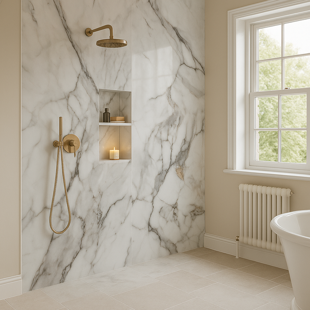 Pandora Marble PVC Gloss Shower Wall Panel 2400x1000mm Fully Waterproof