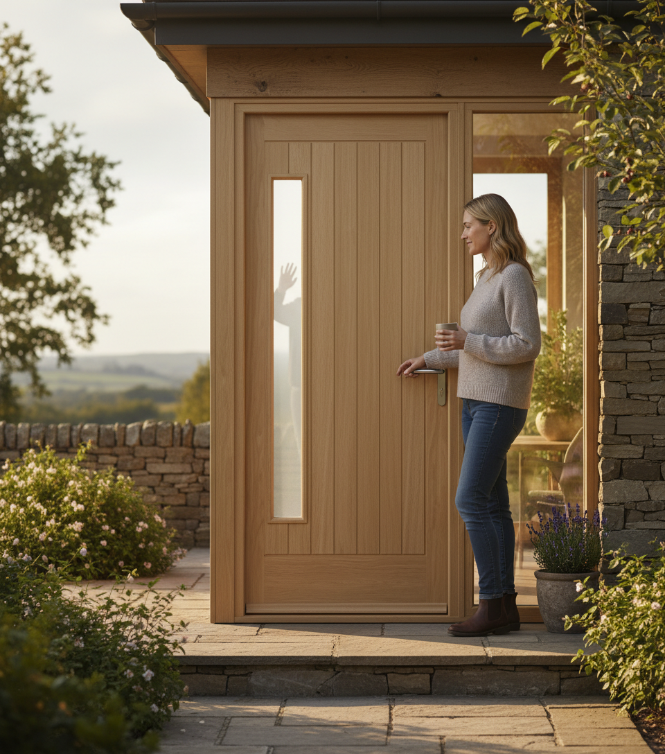 Premium Heavy Duty External Door with Frosted Double Glazed Panel and Engineered Oak Construction